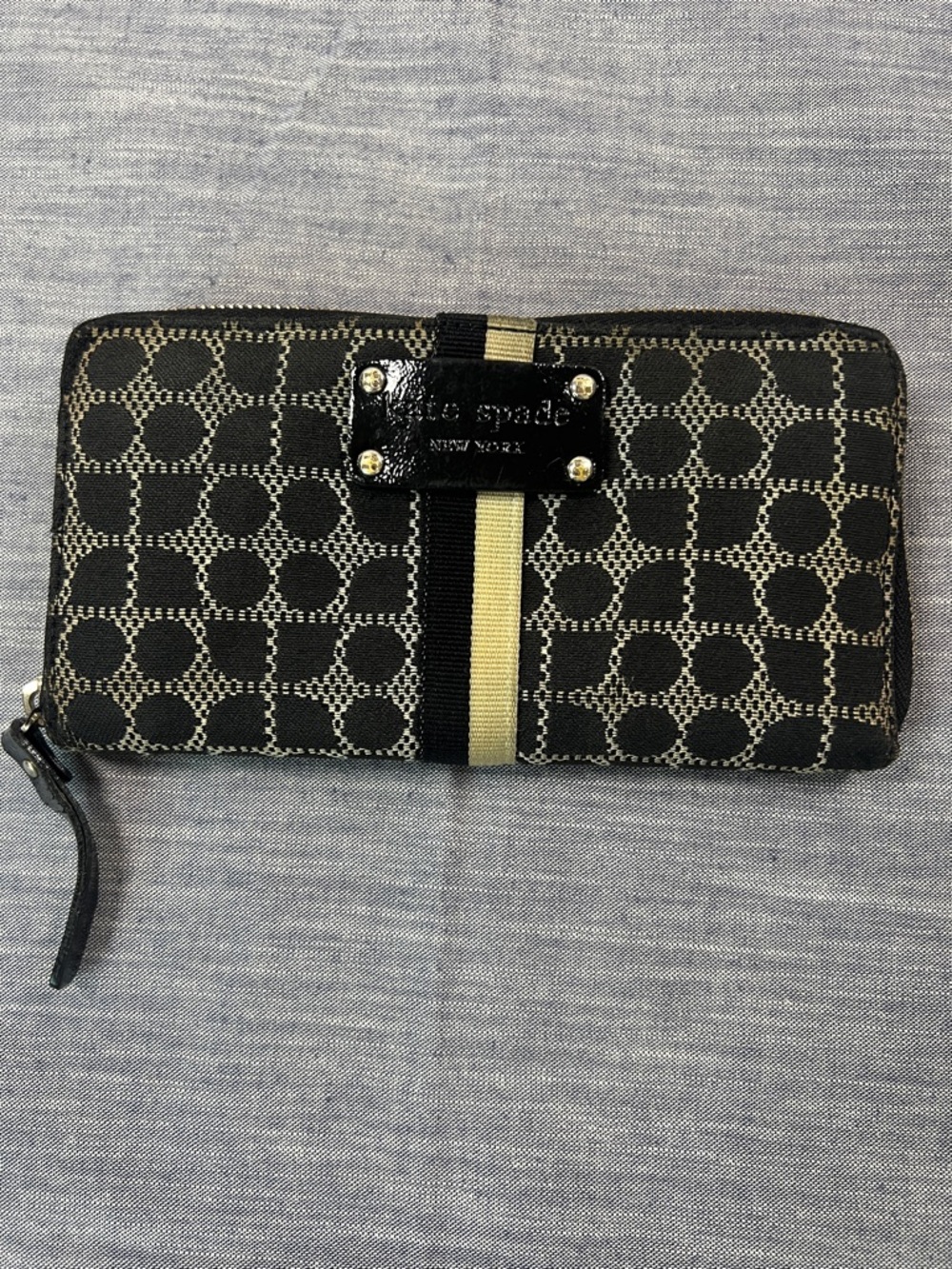 Kate Spade Neda Signature Stucco Canvas Black Gray Street Noel Zip Around Wallet